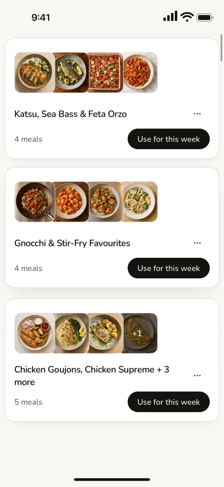 Saved weeks in Chop it, each with four or five dinners