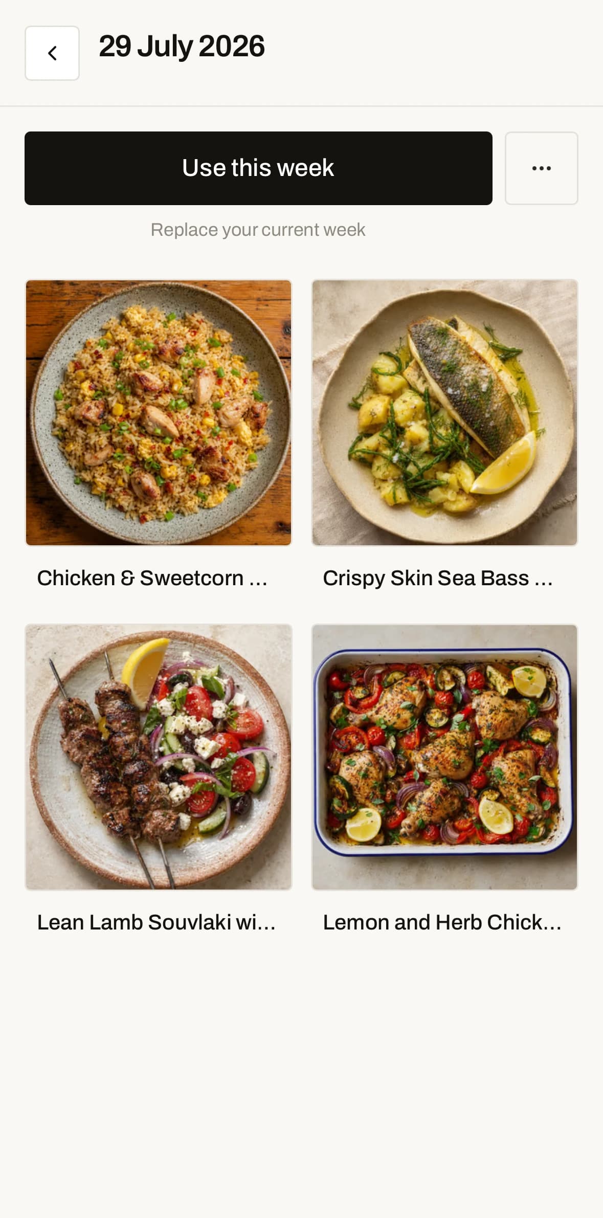 Chop it showing four dinners saved as a week