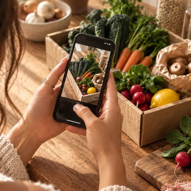 Scanning a fresh veg box into the Chop it pantry with a phone