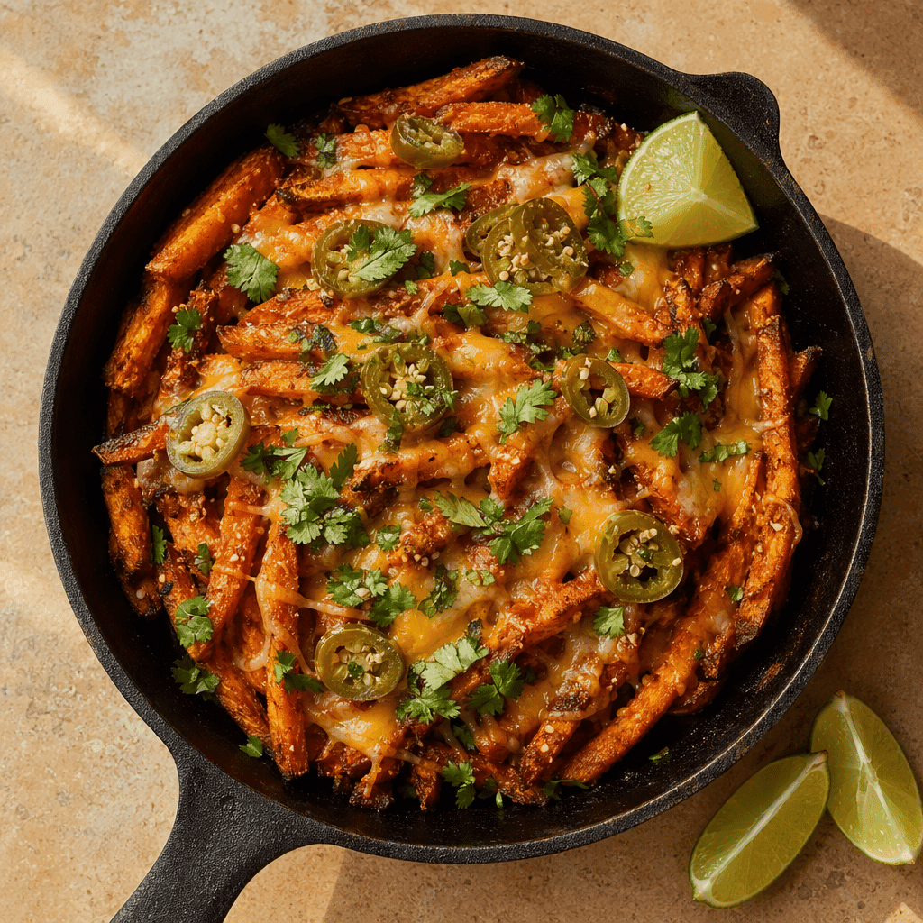 Loaded Sweet Potato Fries with Cheese and Jalapeños