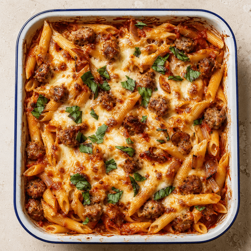 Sausage Pasta Bake with Mozzarella