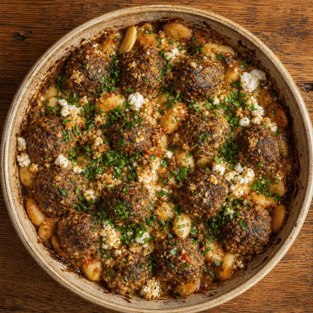Baked Lamb Meatballs With Feta And Butter Beans