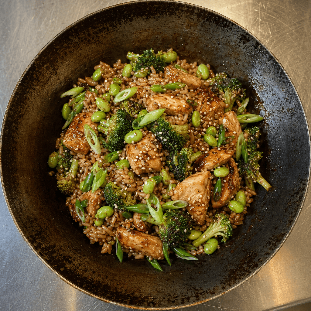 Chicken & Edamame Stir-Fry with Brown Rice