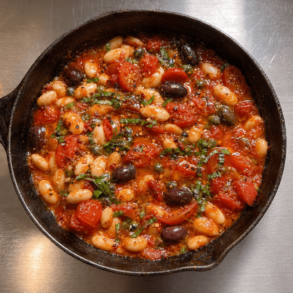 Tomato & White Bean Braise with Olives