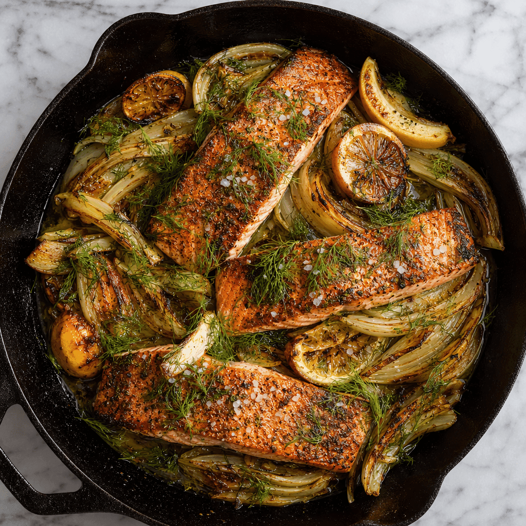Roasted Salmon with Fennel, Lemon and Dill