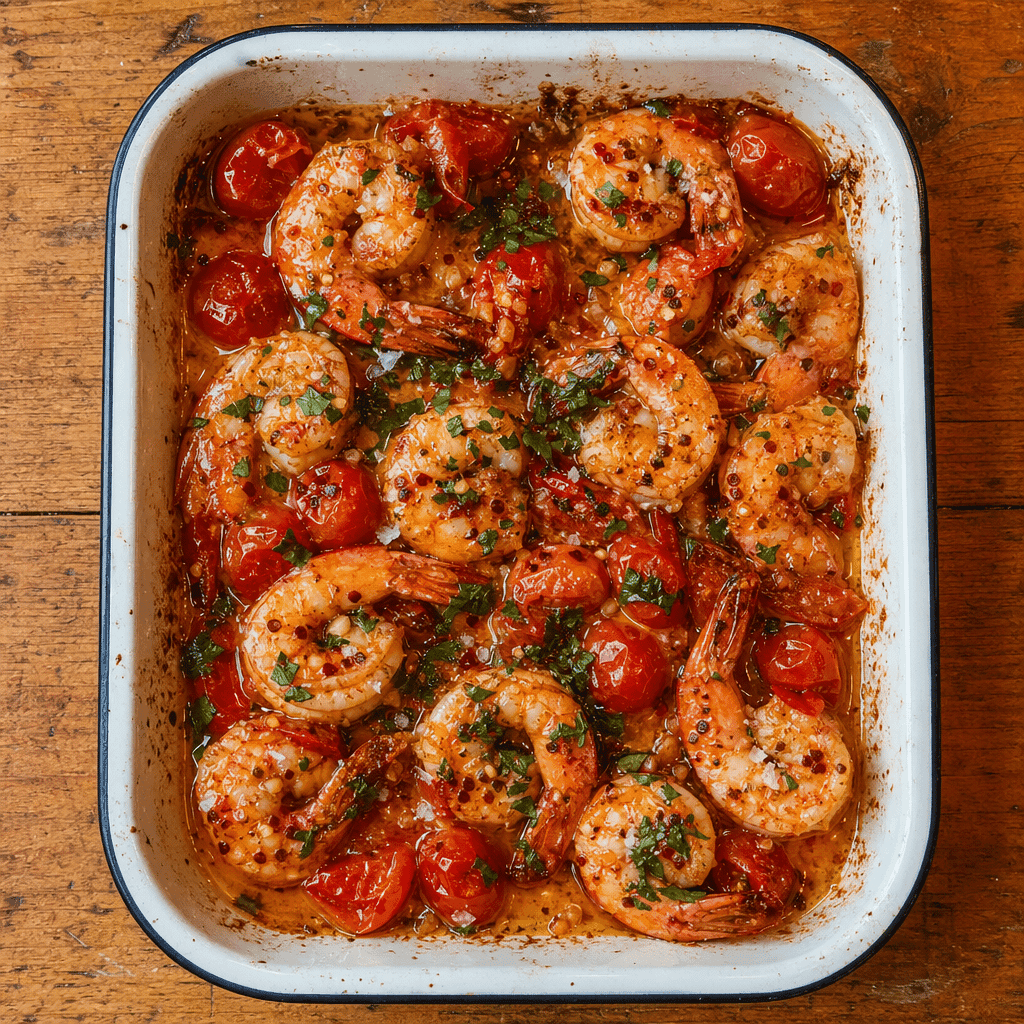 Baked Prawns in Garlic, Chilli and Tomato