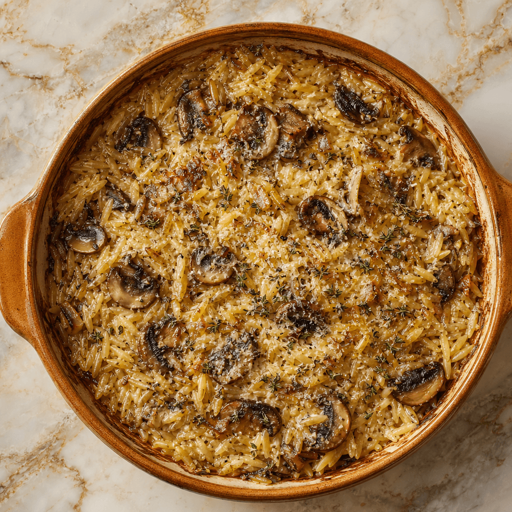 Creamy Mushroom & Thyme Orzo Bake