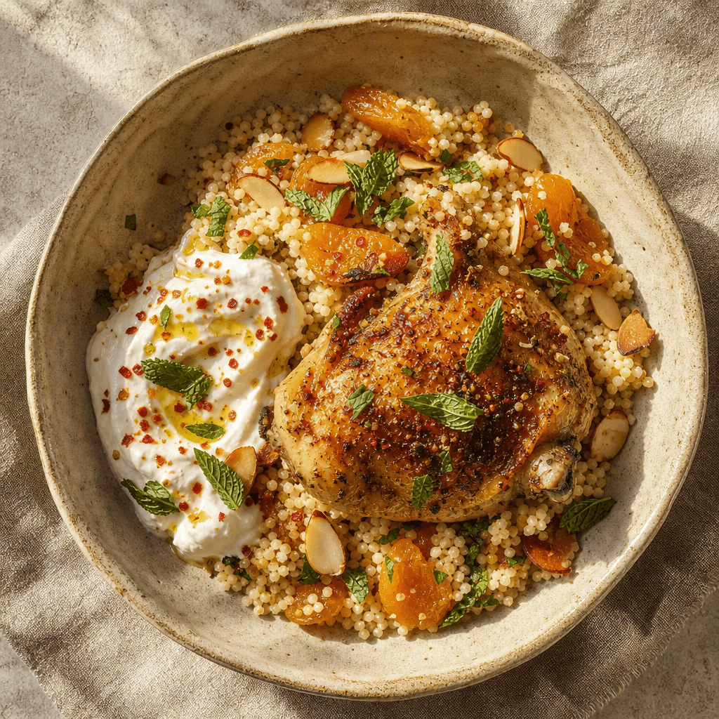 Spiced Chicken Thighs with Apricot and Almond Couscous