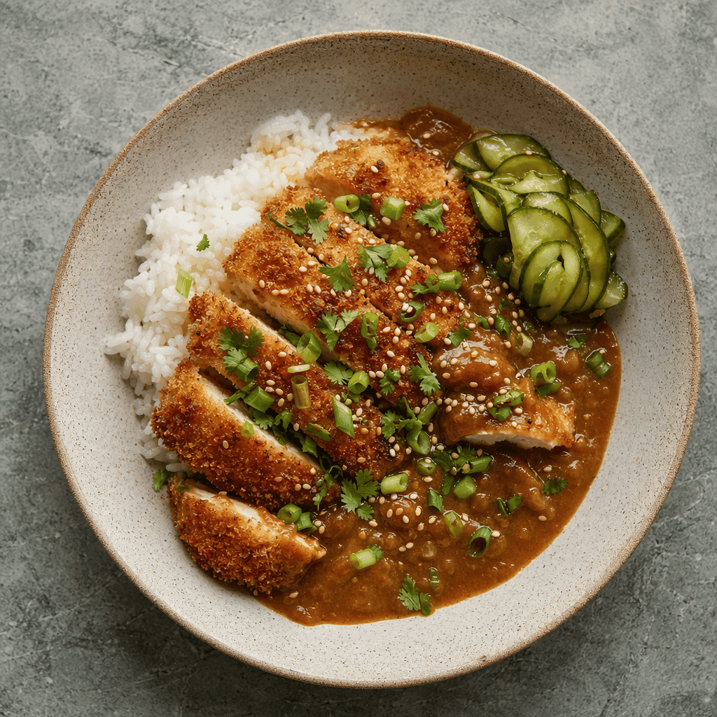 Crispy Chicken Katsu Curry with Pickled Cucumber