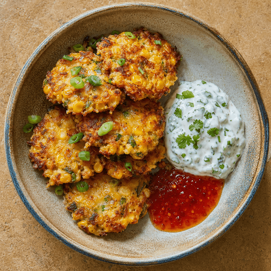 Crispy Sweetcorn Fritters with Yoghurt Dip