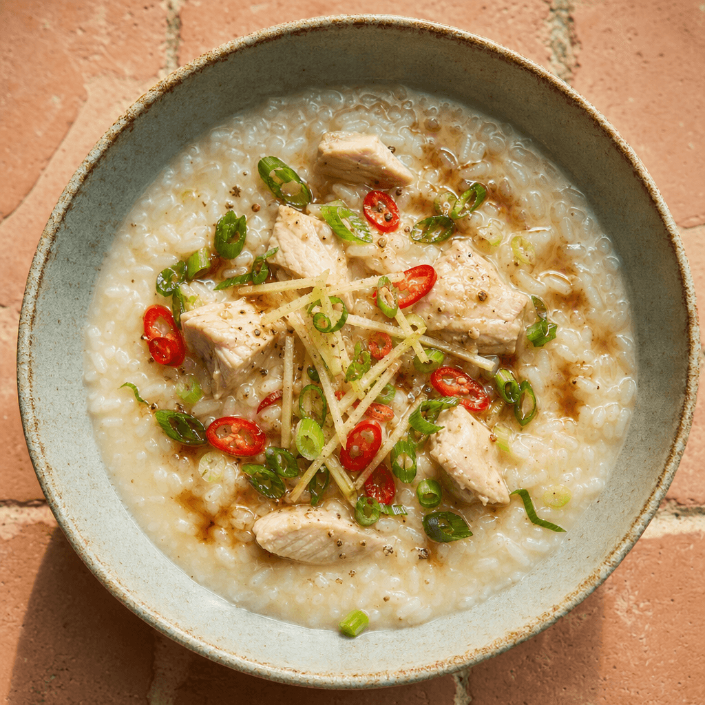 Chicken & Rice Congee with Ginger & Spring Onion Tops