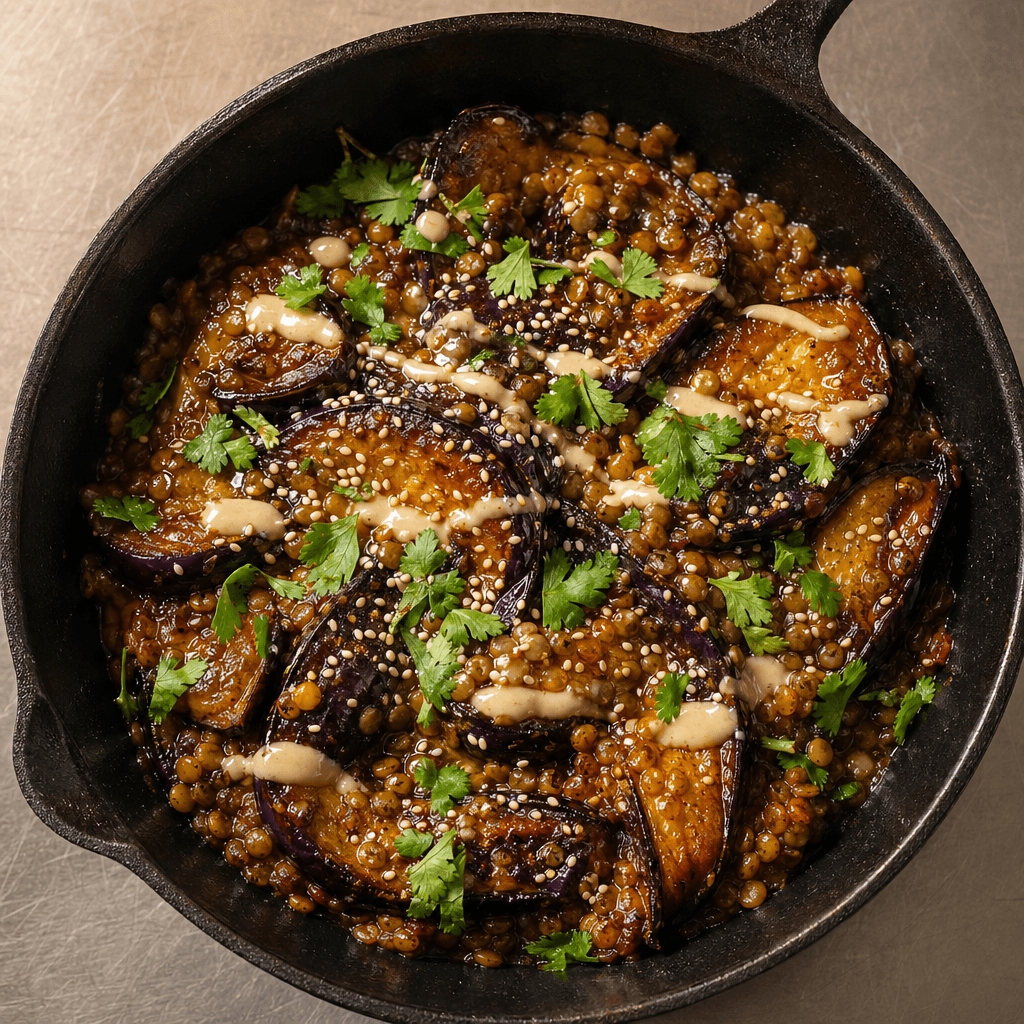 Miso-Glazed Aubergine with Lentils & Tahini