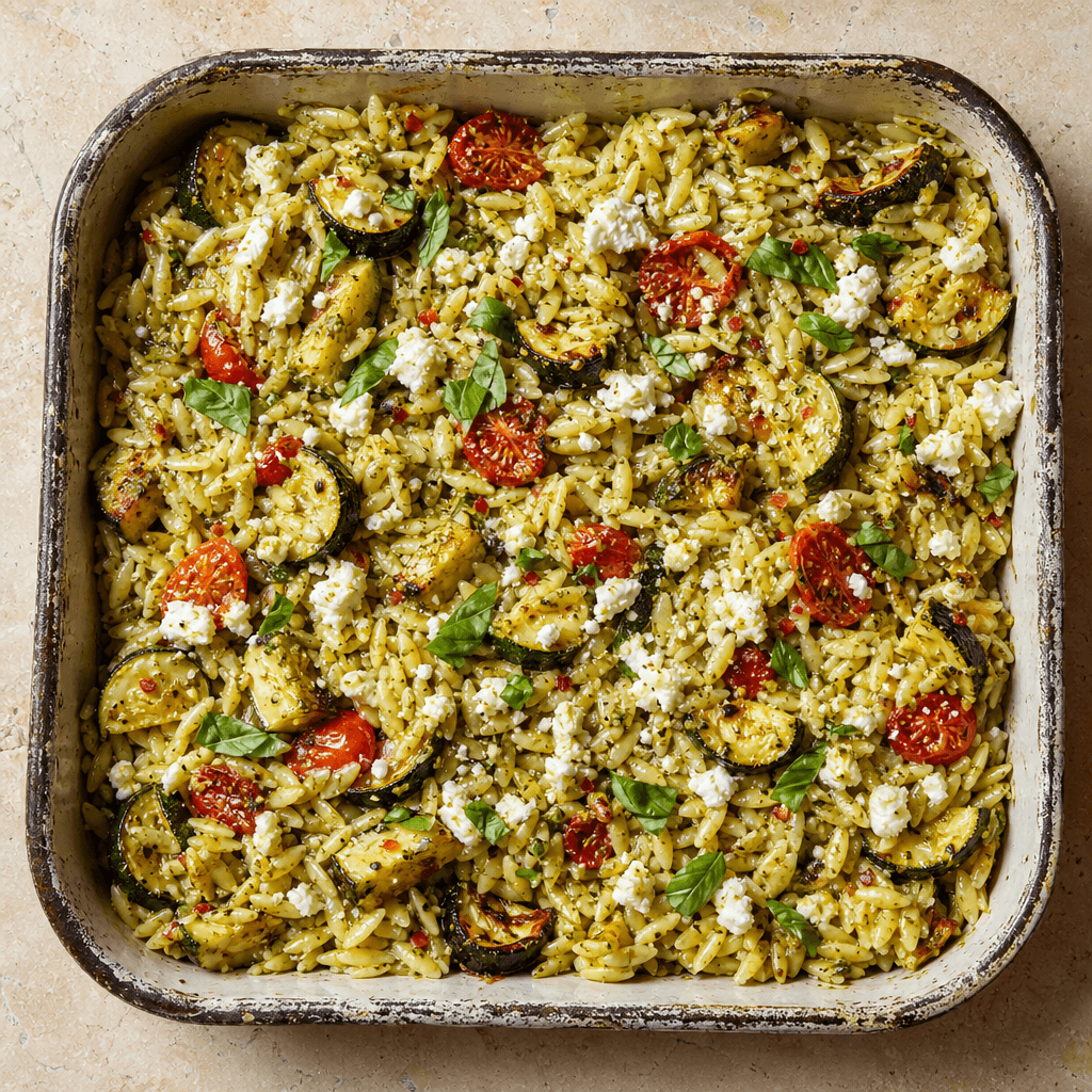 Pesto Orzo with Roasted Courgette & Feta