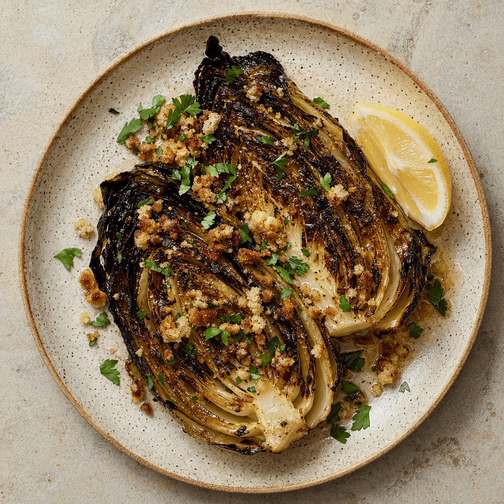 Charred Hispi Cabbage with Anchovy Butter and Pangrattato