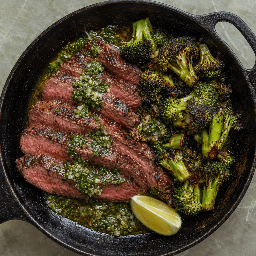 Steak with Chimichurri & Charred Broccoli