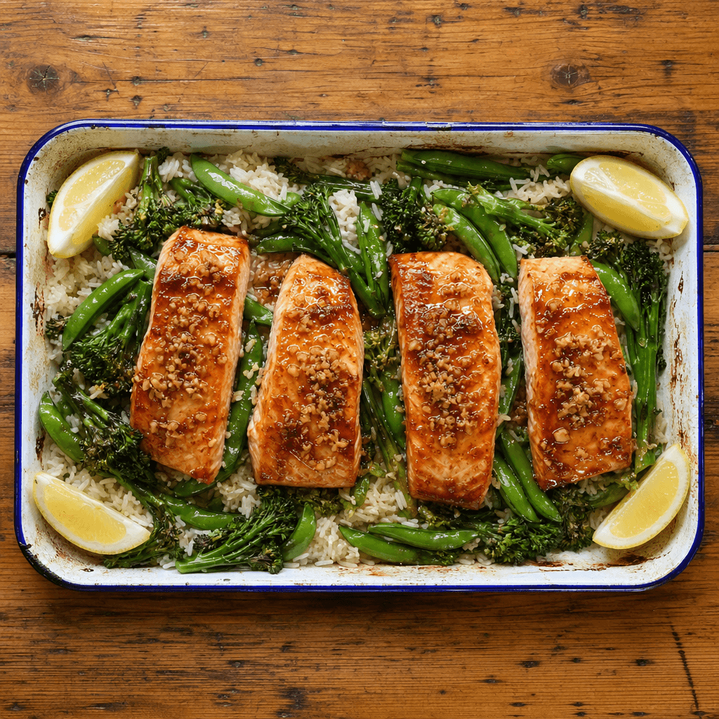 Baked Salmon with Honey Glaze & Veg