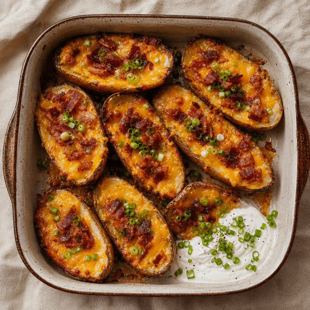 Baked Potato Skins with Cheddar & Bacon