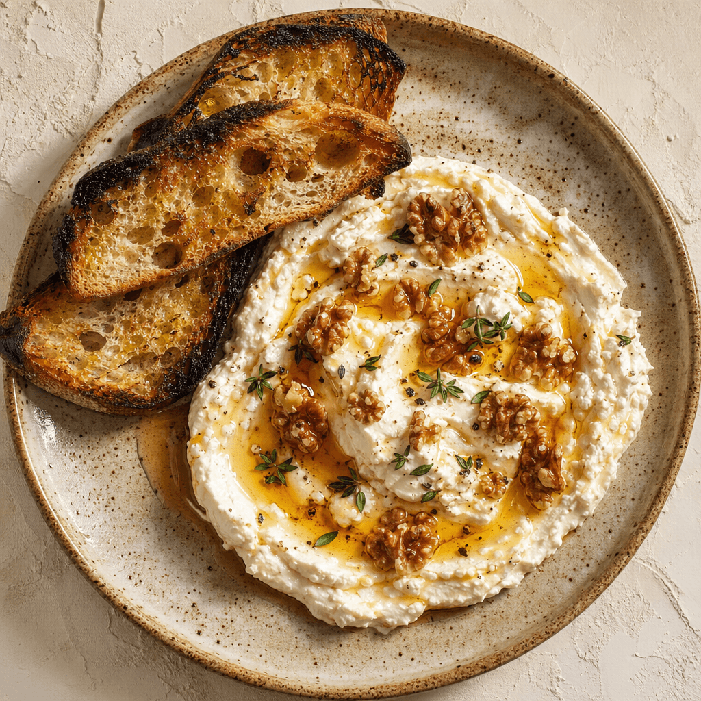 Whipped Feta with Honey, Walnuts and Charred Sourdough
