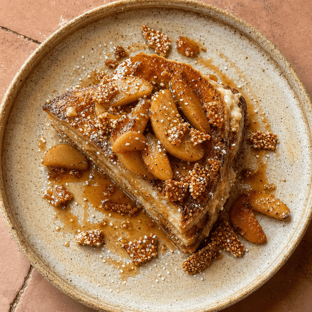 Pancakes With Maple Brown Butter Apples And Sesame Praline
