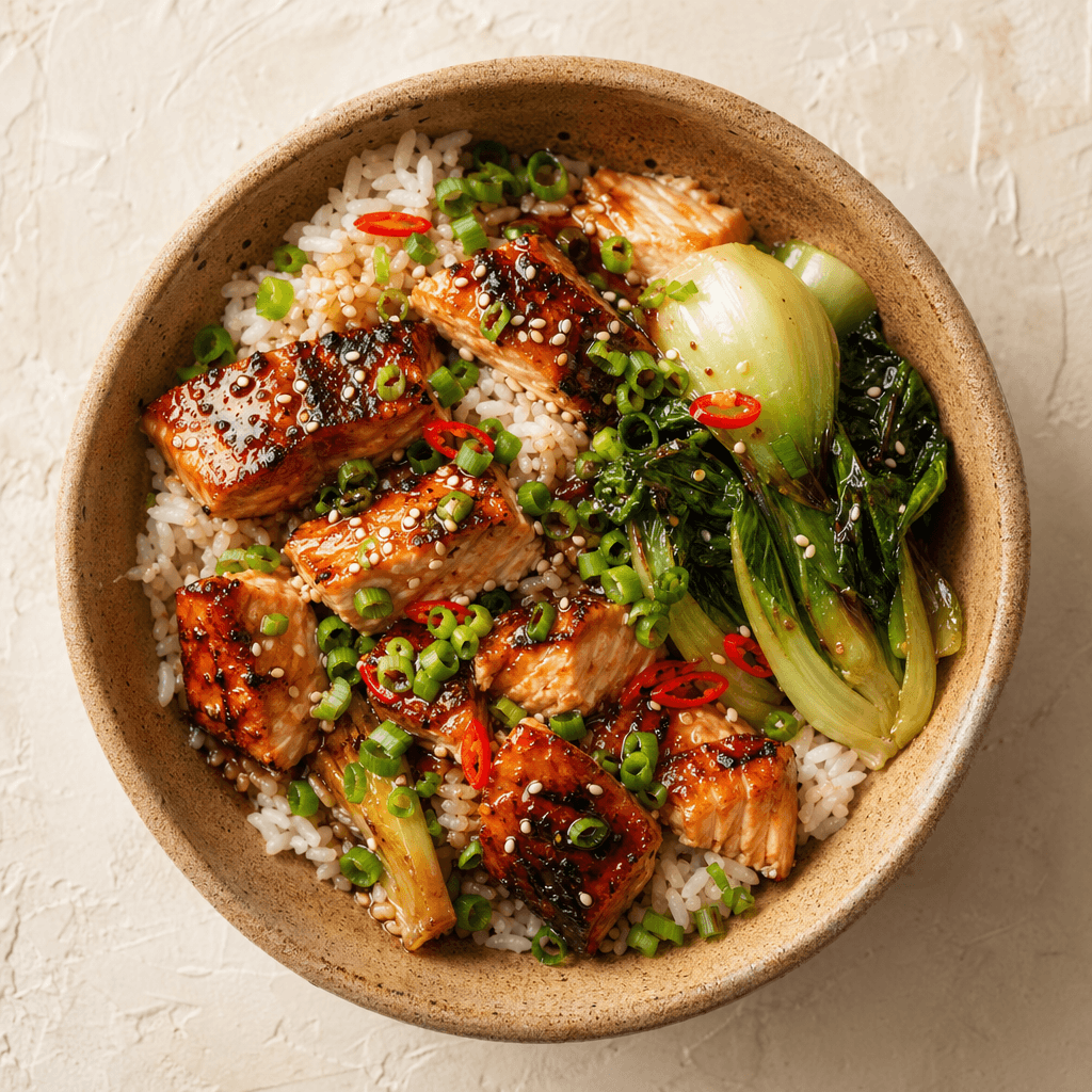 Soy-Glazed Salmon with Bok Choy & Rice