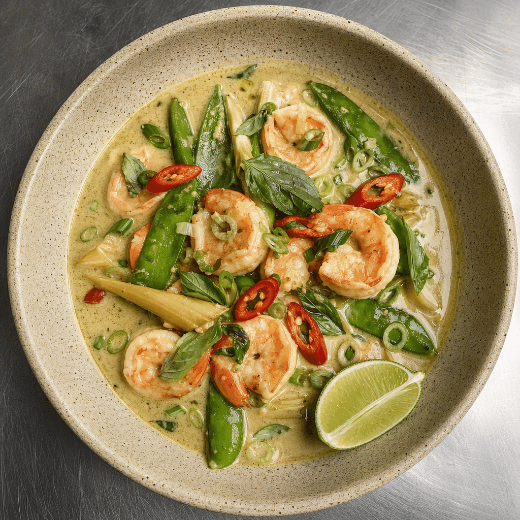 Thai Green Curry with Prawns and Sugar Snap Peas