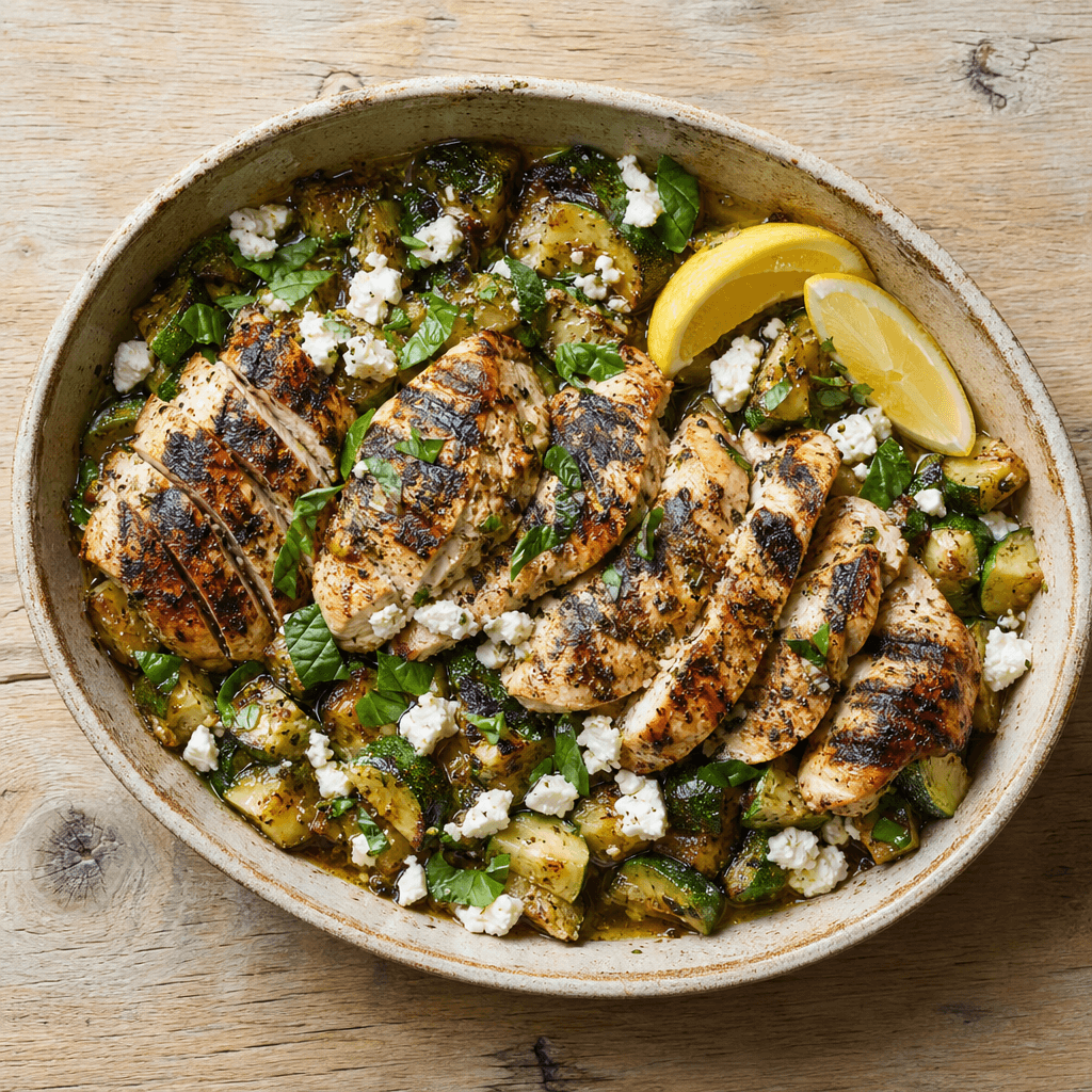 Griddled Chicken with Roasted Courgette & Feta