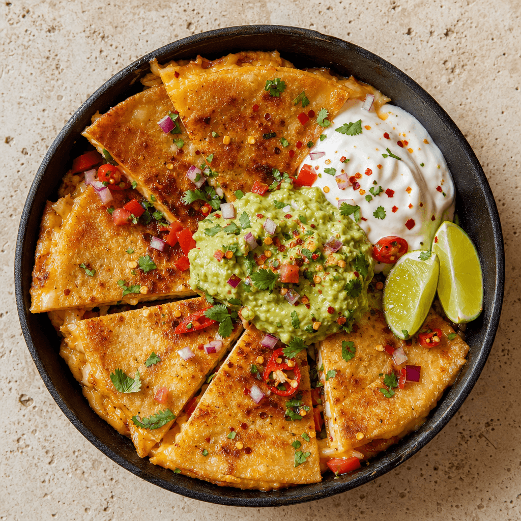 Cheesy Mexican Tortillas with Soured Cream and Avocado