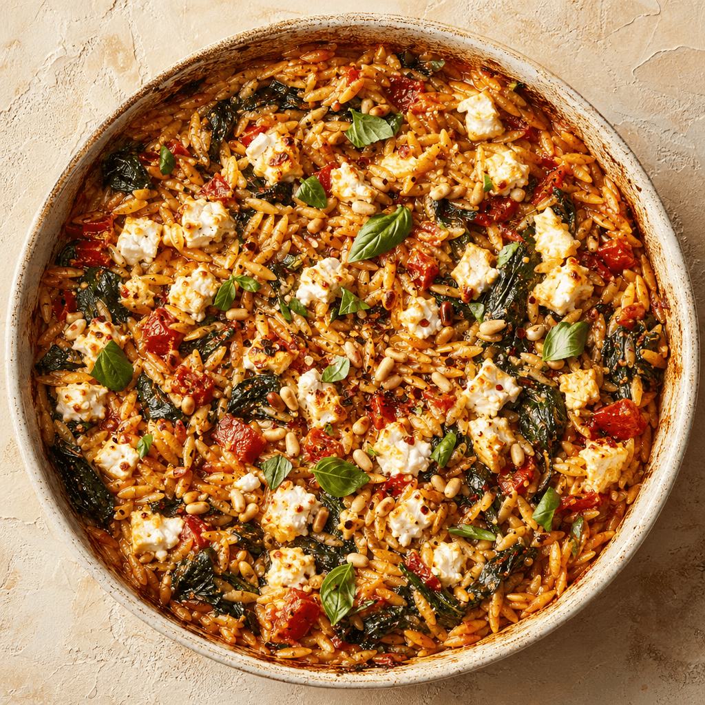 Baked Orzo with Spinach, Feta & Lemon