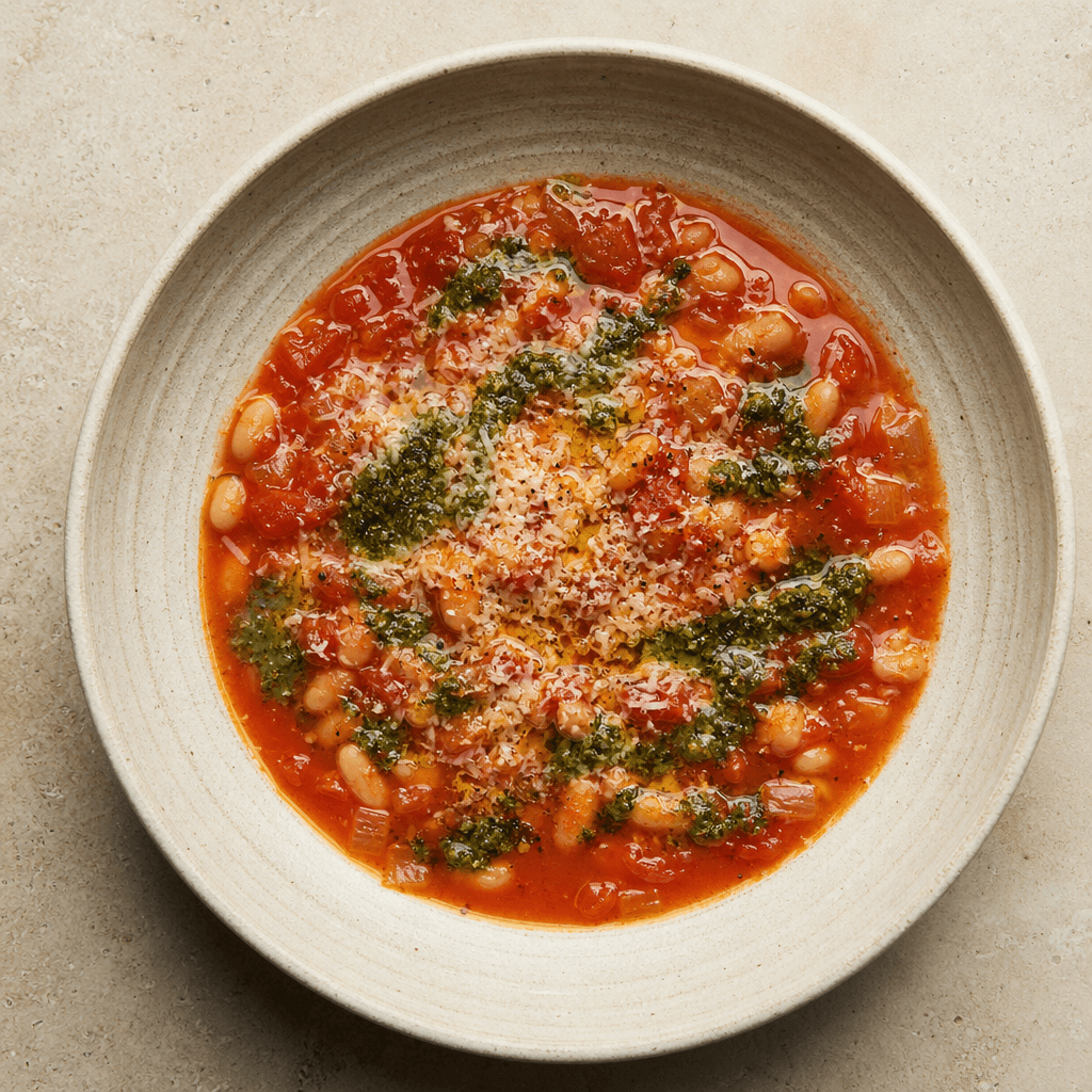 Tomato & White Bean Soup with Pesto
