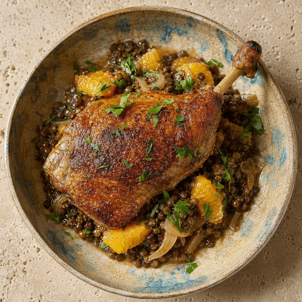 Crispy Duck Leg with Lentils & Orange