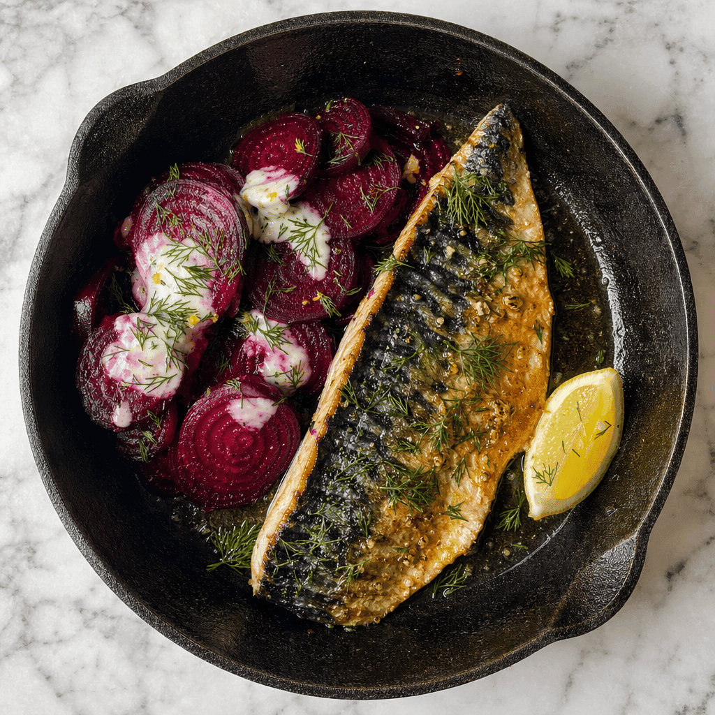 Grilled Mackerel with Beetroot and Horseradish