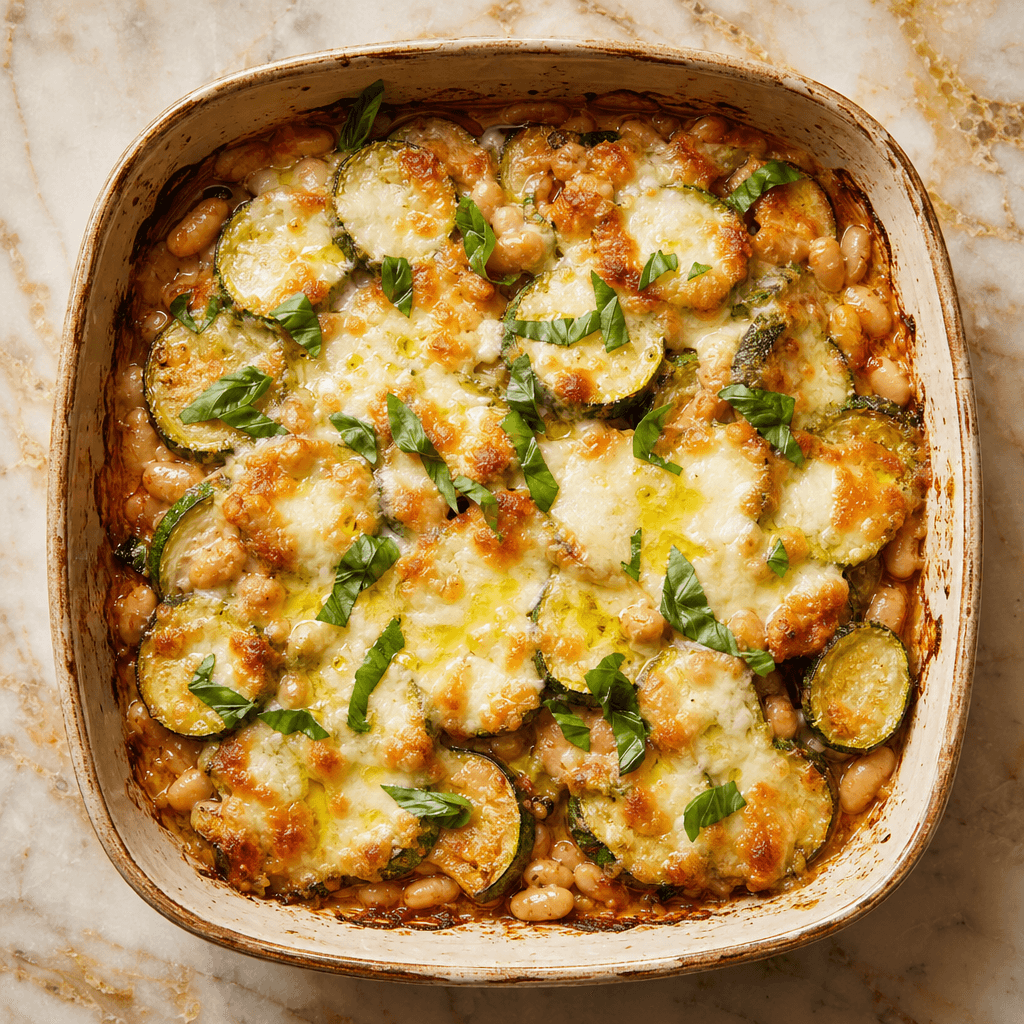 Baked Courgettes with White Beans & Mozzarella