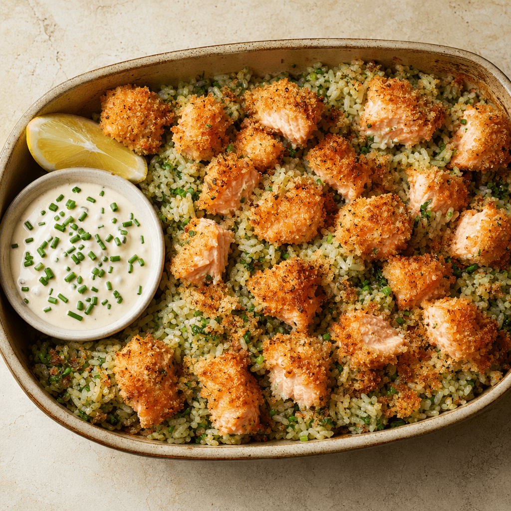 Crispy Baked Salmon Bites with Rice