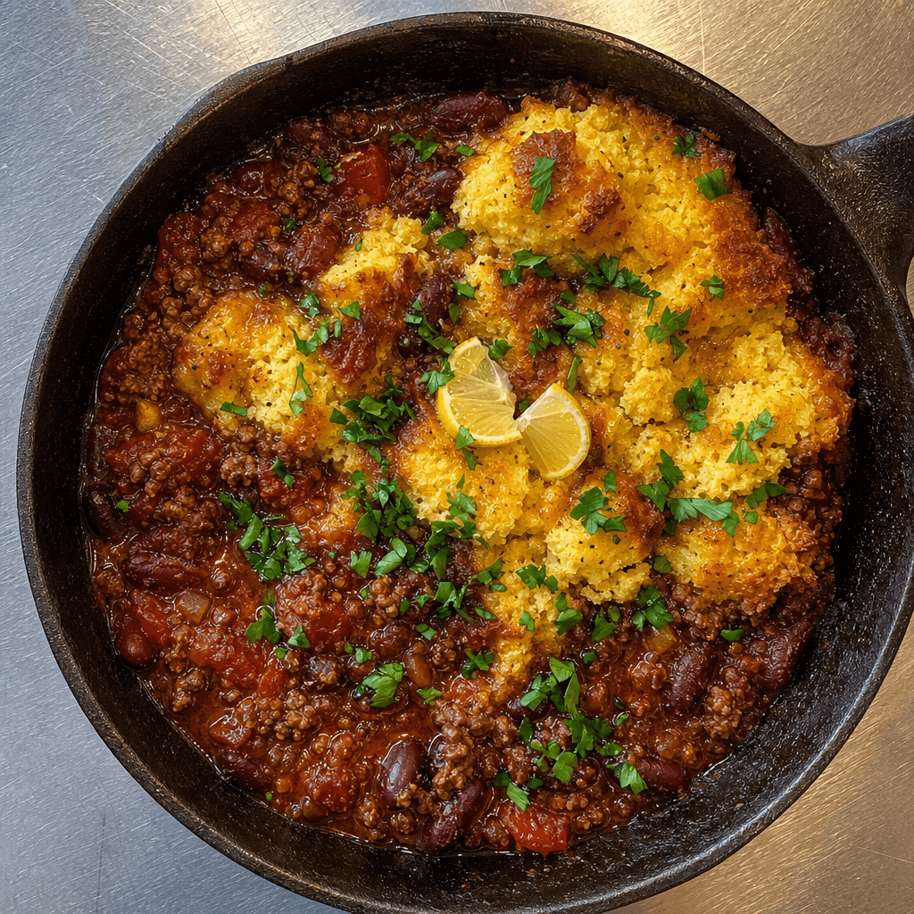 Slow Cooked Chilli with Cornbread Topping