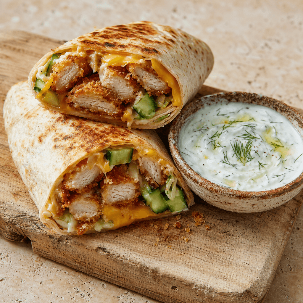 Crispy Chicken Wraps with Yogurt Dip