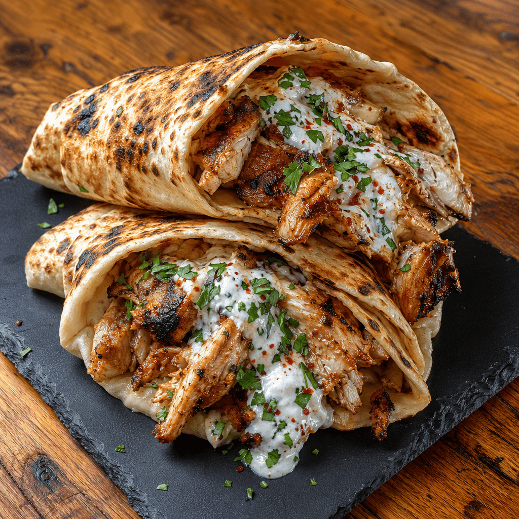 Smoky Chicken Shawarma Flatbreads With Garlic Yogurt