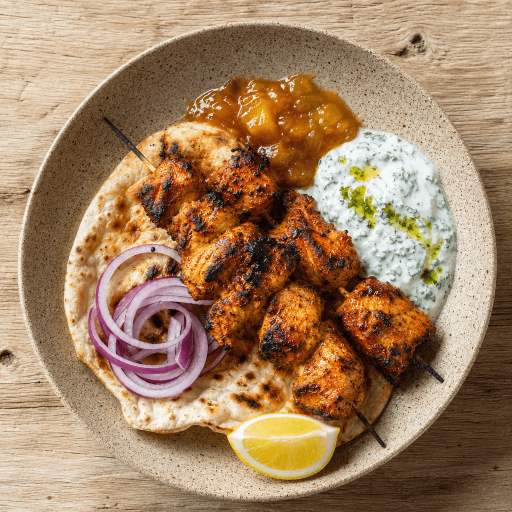 Chicken Tikka Skewers with Mint Raita