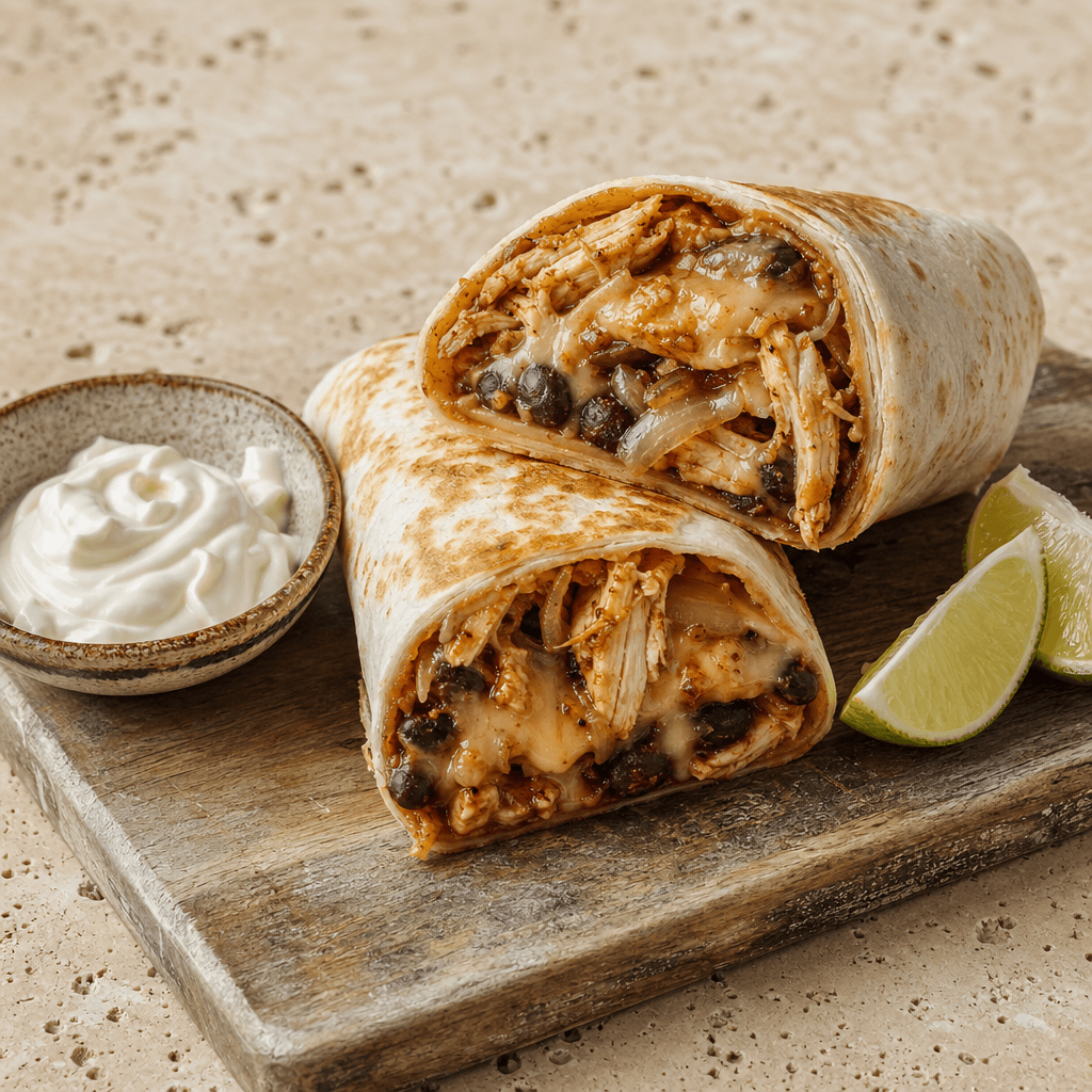 Cheesy Bean & Chicken Burritos