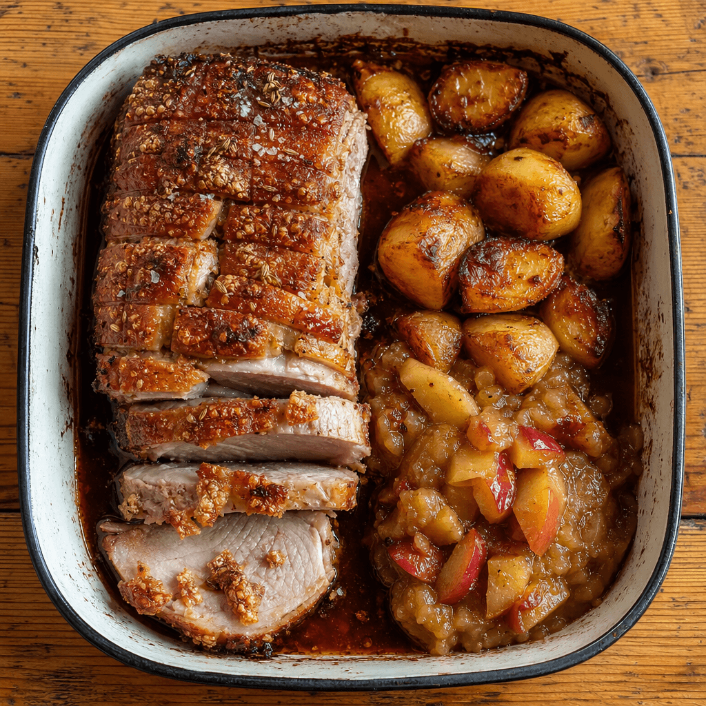 Sunday Roast Pork with Crackling, Apple Sauce & Gravy