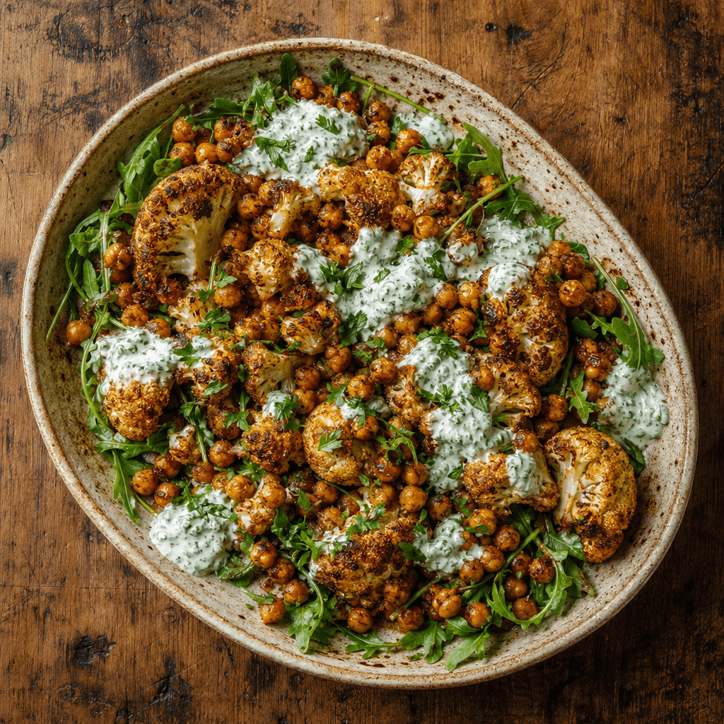Roasted Cauliflower with Spiced Chickpeas & Herby Yoghurt
