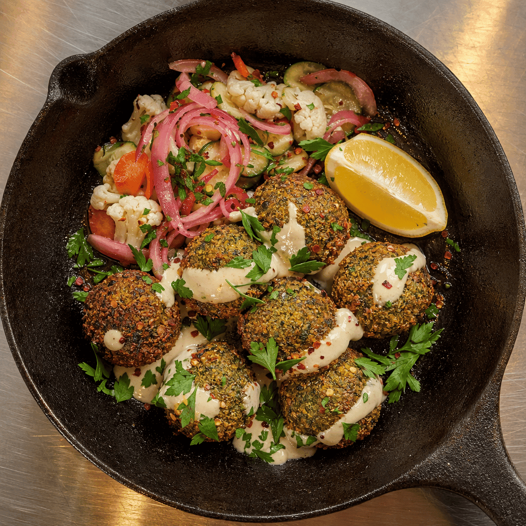 Herby Falafel with Tahini and Pickled Veg