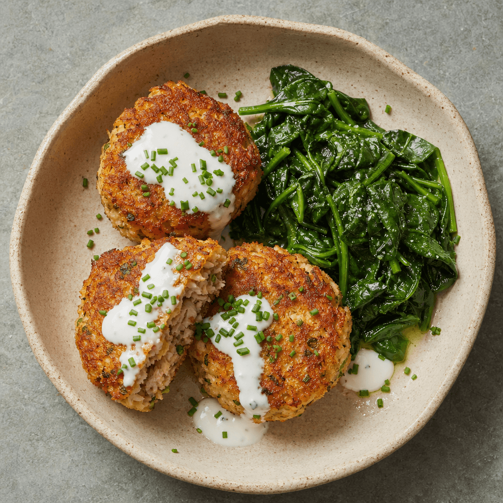 Tuna Potato Cakes with Greens