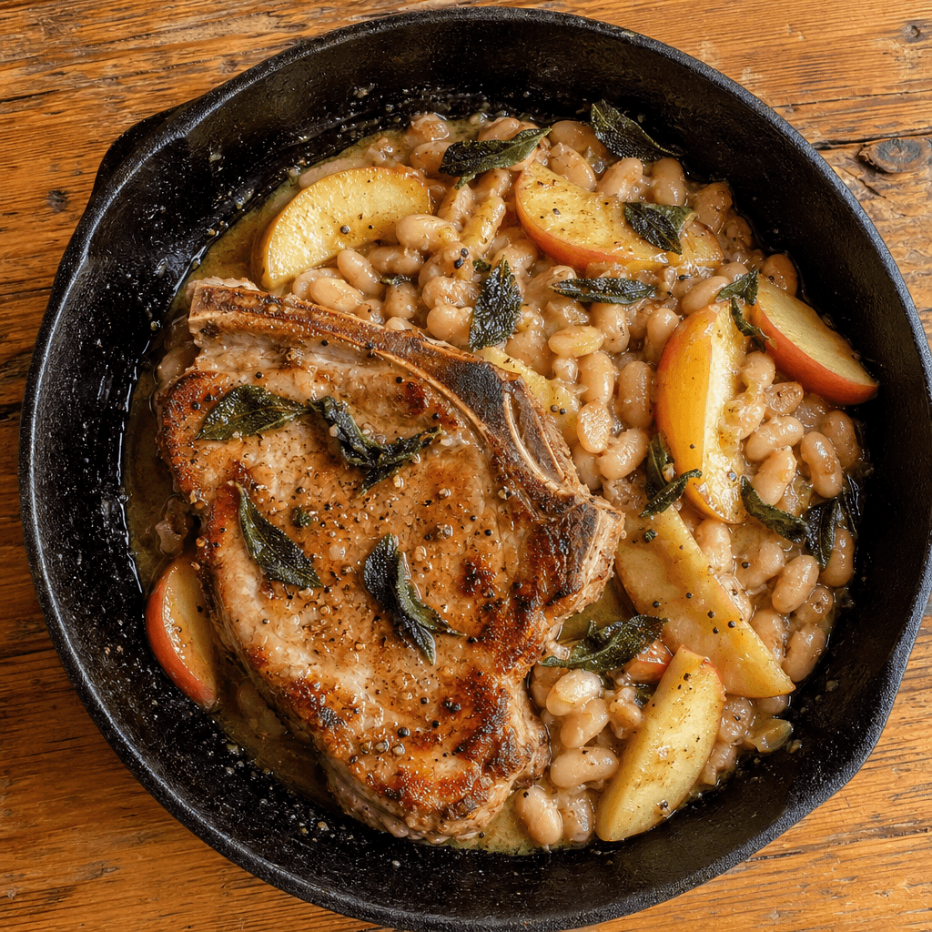 Pork Chop with Apple, Sage & Cannellini Beans