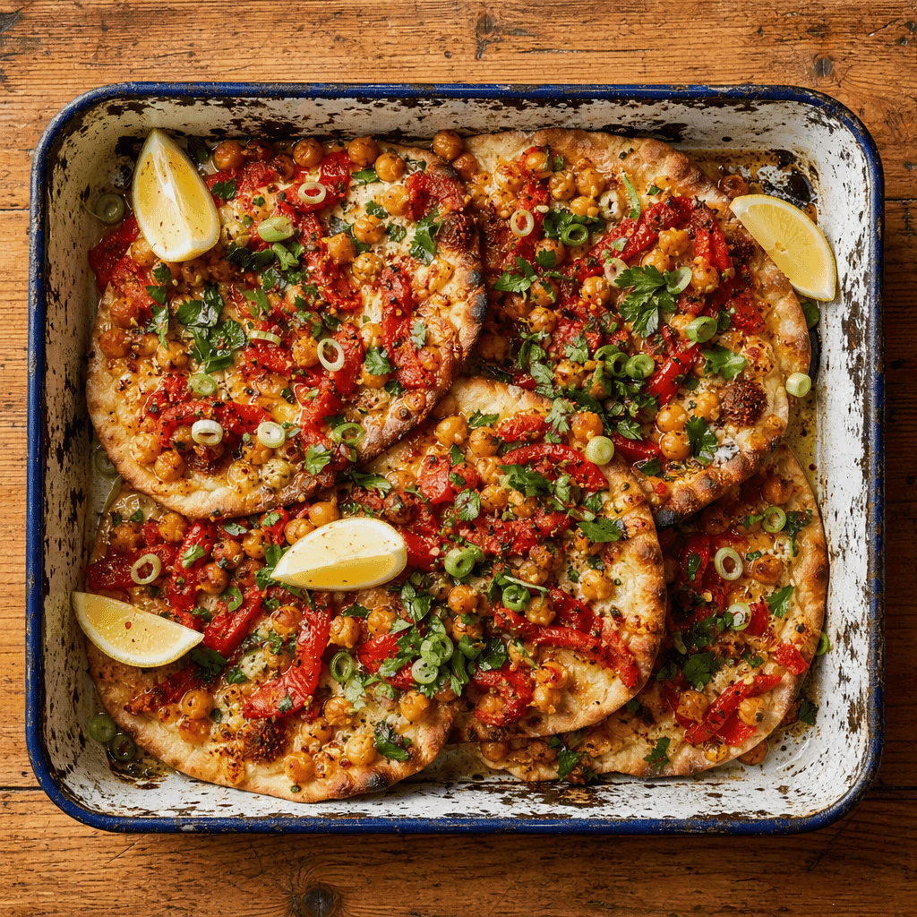 Crispy Chickpea and Roasted Red Pepper Flatbreads