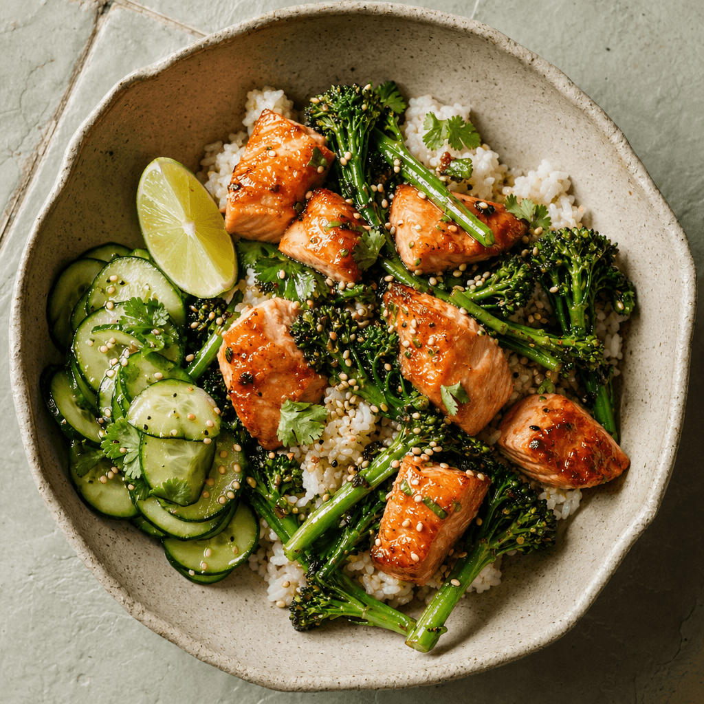 Miso Butter Salmon with Broccoli & Rice