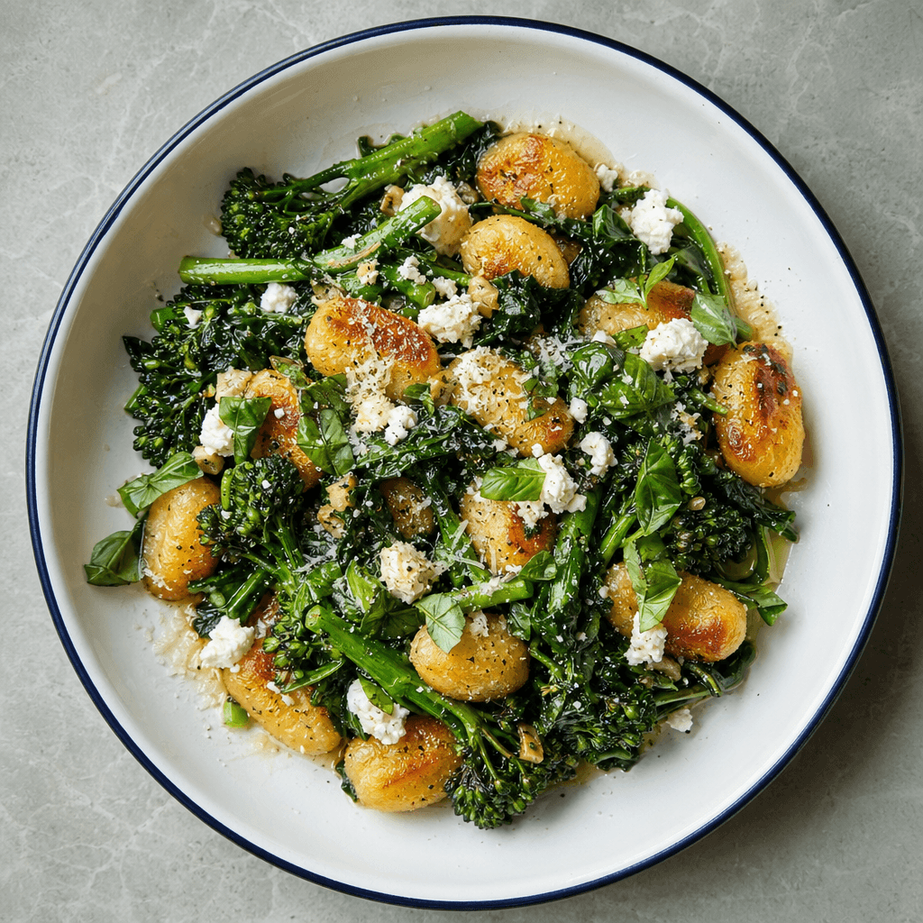 Crispy Gnocchi with Greens & Feta