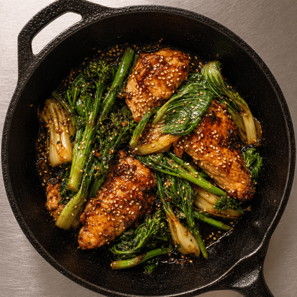 Sesame Ginger Chicken with Stir-Fried Greens