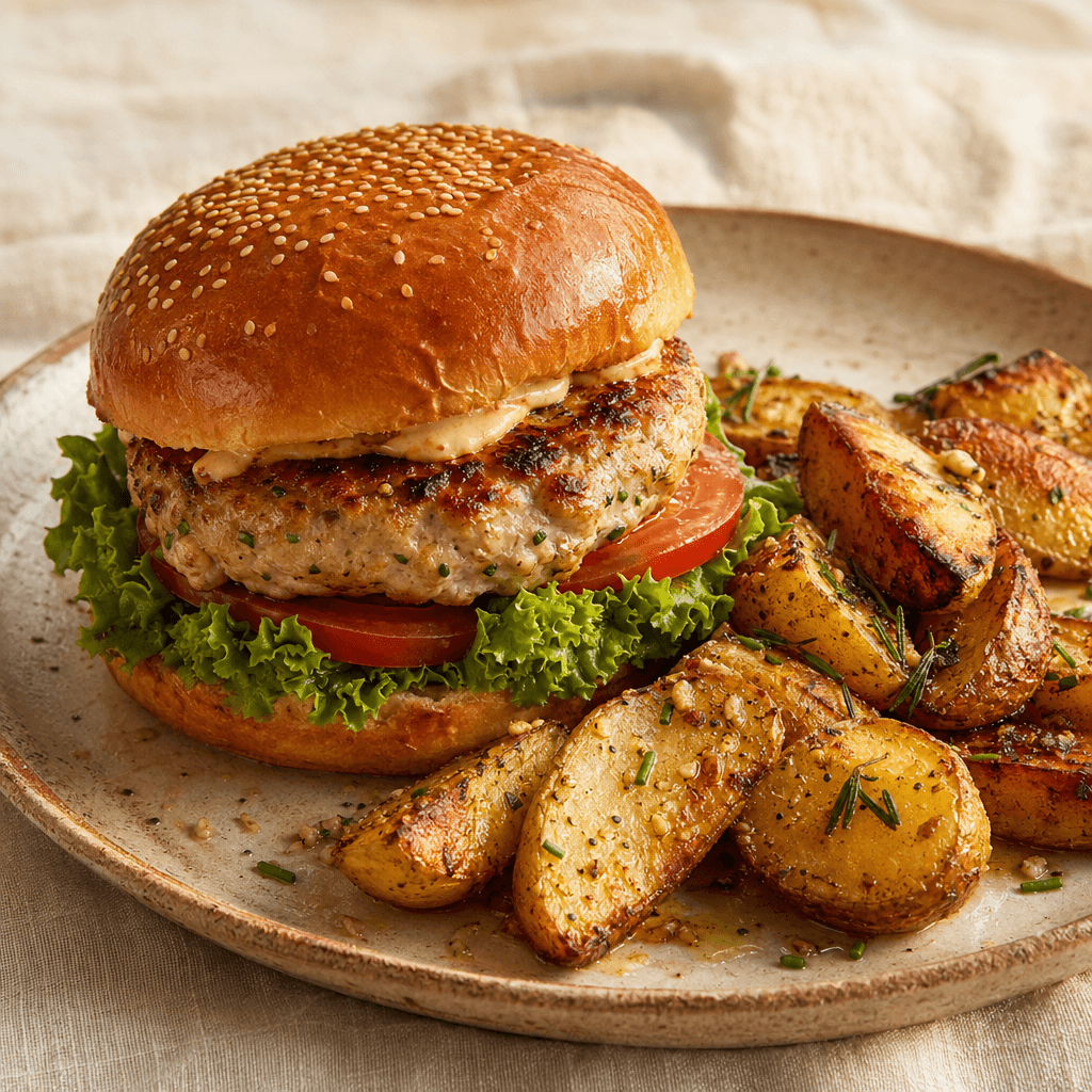 Turkey Burgers with Roast Potatoes