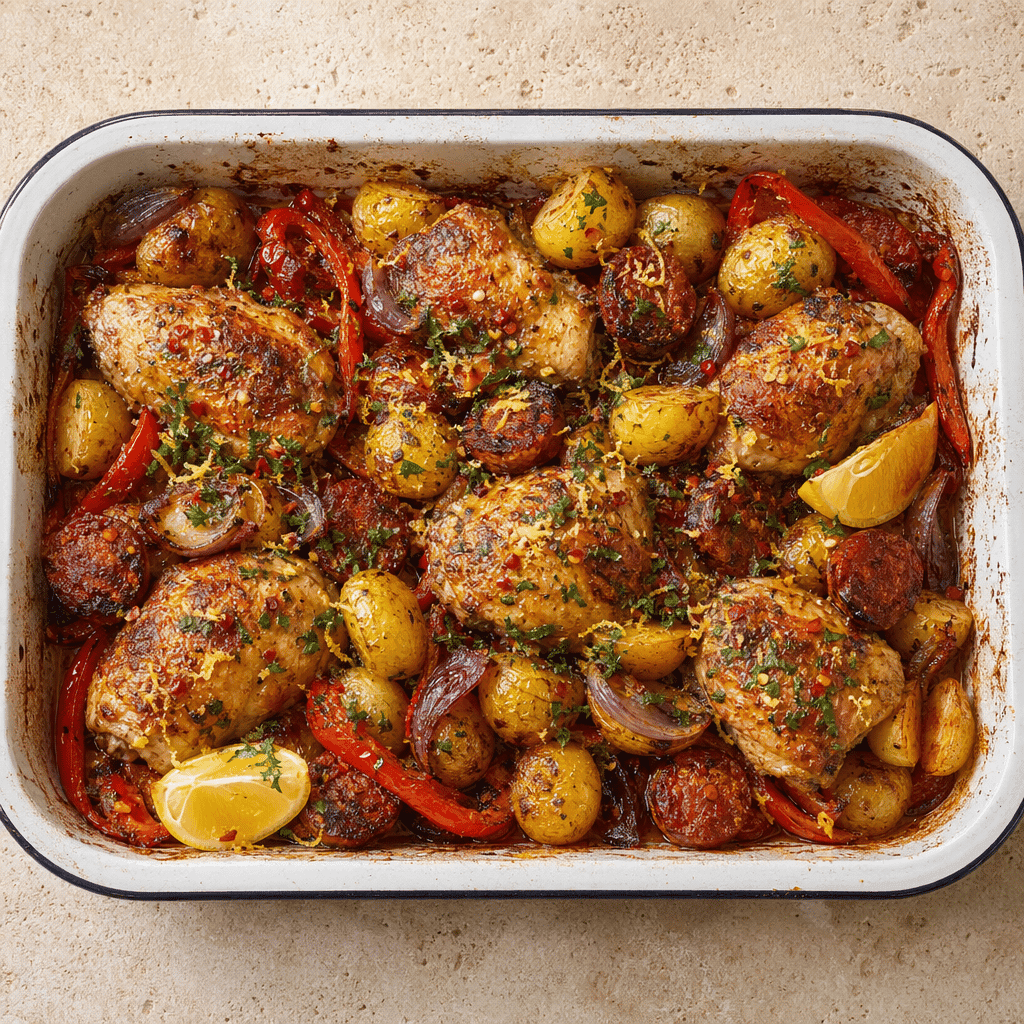 Chicken and Chorizo Traybake with New Potatoes