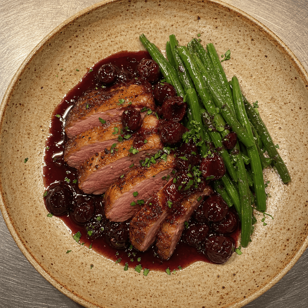 Seared Duck Breast with Cherry Sauce & Green Beans